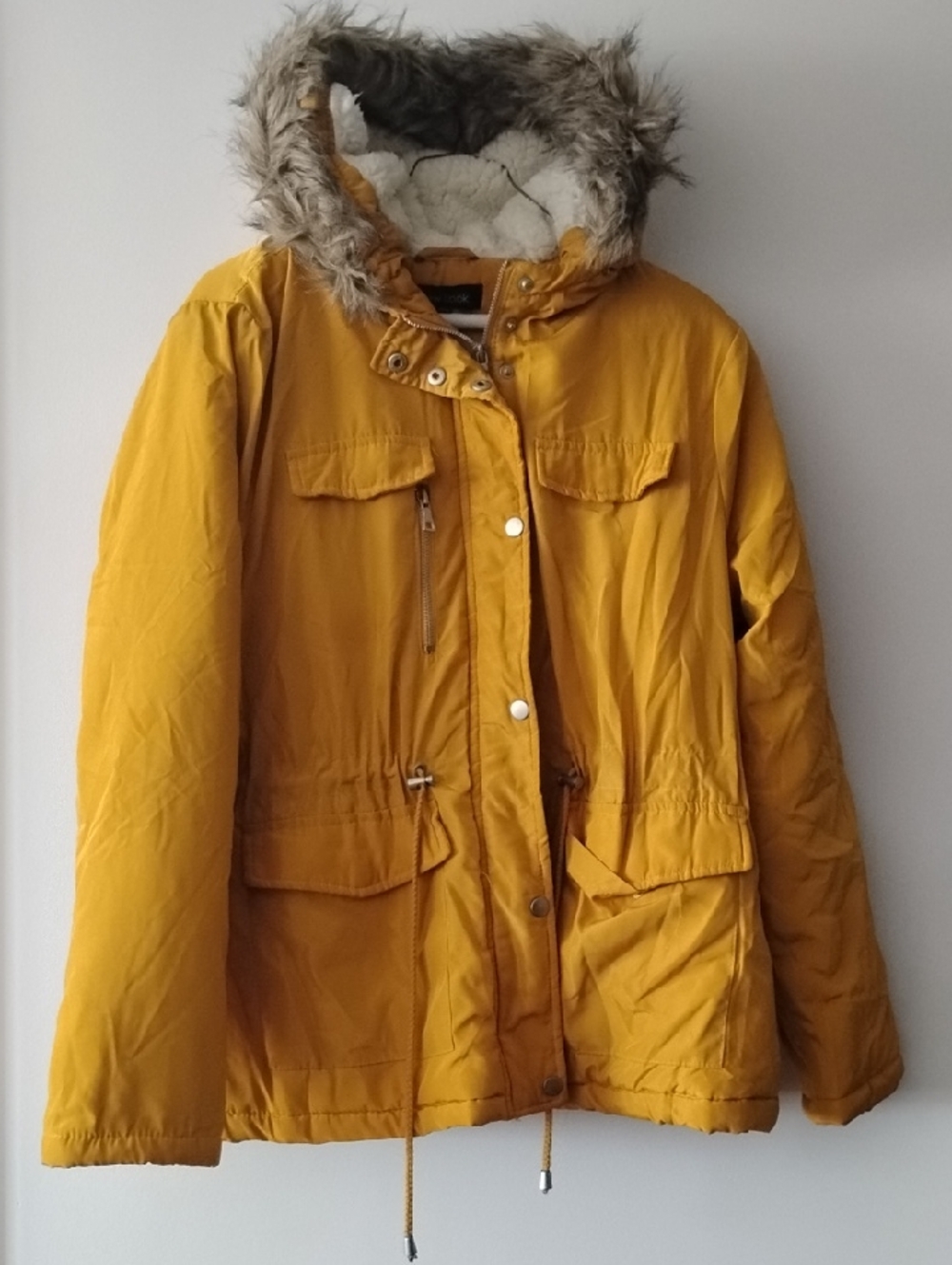 New Look Mustard Hooded Utility Parka with Faux Fur Trim